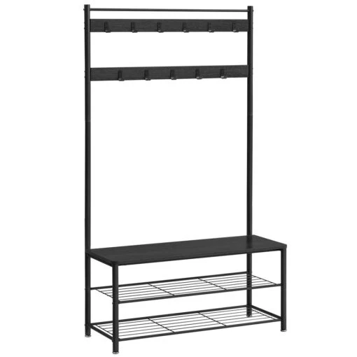 ACAZA XL Garderoberek Met Schoenenbank, Kapstok En Schoenenrek, 11 Haken, Zwart -Modern Home Shop 1000034356