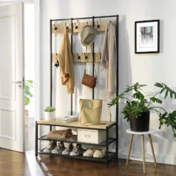 ACAZA Garderoberek Met Bankje, 100cm Breed, Kapstok En Schoenenrek - Lichte Eik -Modern Home Shop 1000045921 0102