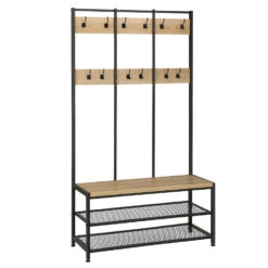 ACAZA Garderoberek Met Bankje, 100cm Breed, Kapstok En Schoenenrek - Lichte Eik -Modern Home Shop 1000045921 0103
