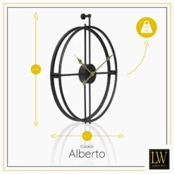 LW Collection Wandklok Alberto Zwart Met Gouden Wijzers 42cm -Modern Home Shop 1000064278 0102