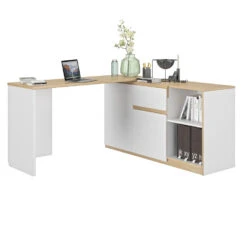 Diagone Draaibaar Bureau Gibril - Kast En Bureau In 1 - Wit/Eikenkleur -Modern Home Shop 1000087351 0102