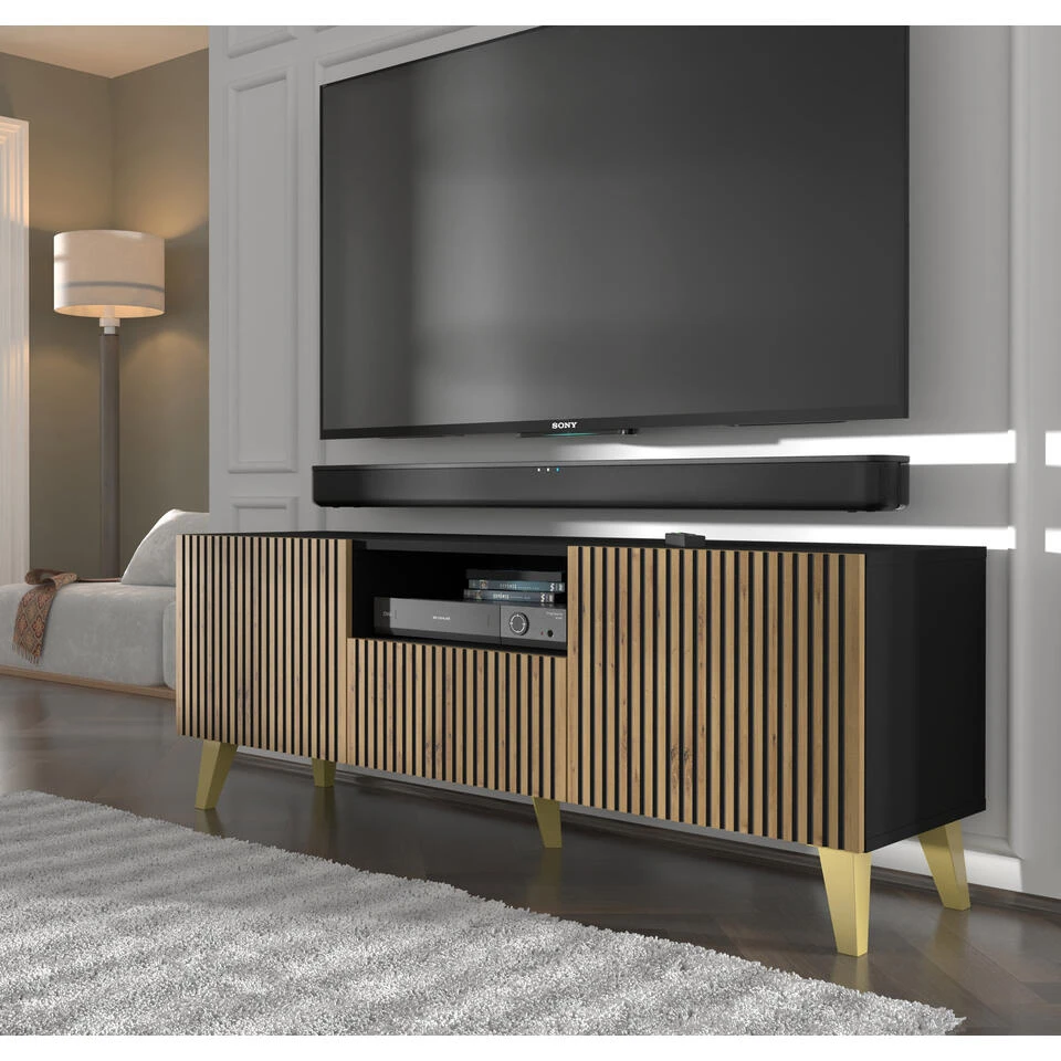 TV Meubel Ravenna P Painted MDF 56x150x42 Zwart 3 TV Meubel Ravenna P Painted MDF 56x150x42 Zwart - Image 3