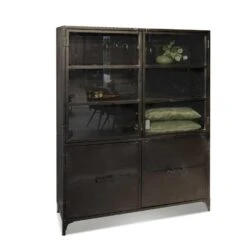 Cavetown Vitrinekast Industrieel Garcia Zwart - 45x140x185 Cm
