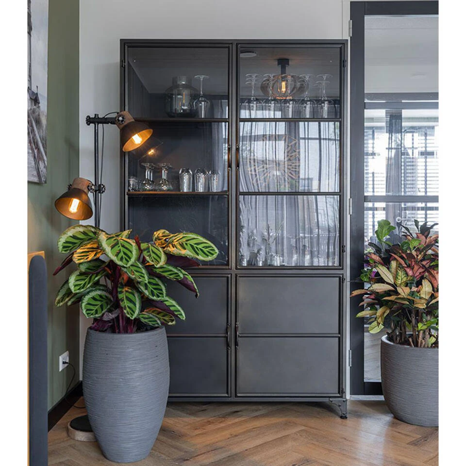 Romy Vitrinekast Industrieel Zwart - 35x120x200 Cm 2 Romy Vitrinekast Industrieel Zwart - 35x120x200 Cm - Image 2