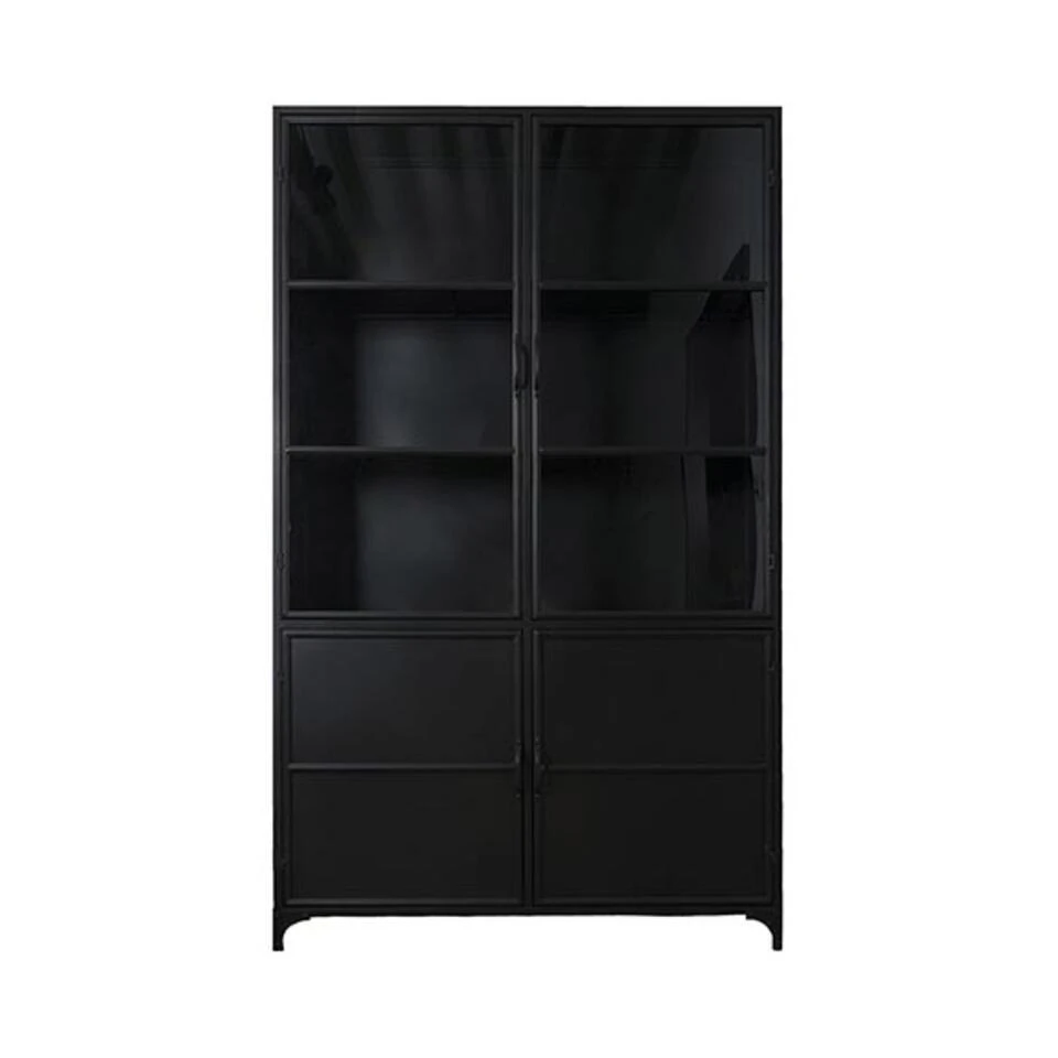 Romy Vitrinekast Industrieel Zwart - 35x120x200 Cm 1 Romy Vitrinekast Industrieel Zwart - 35x120x200 Cm