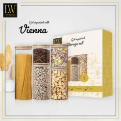 LW Collection Voorraadpotten Glas 5 Stuks Met Bamboe Deskel -Modern Home Shop 252f0e885761417e8aac82bca526b67e